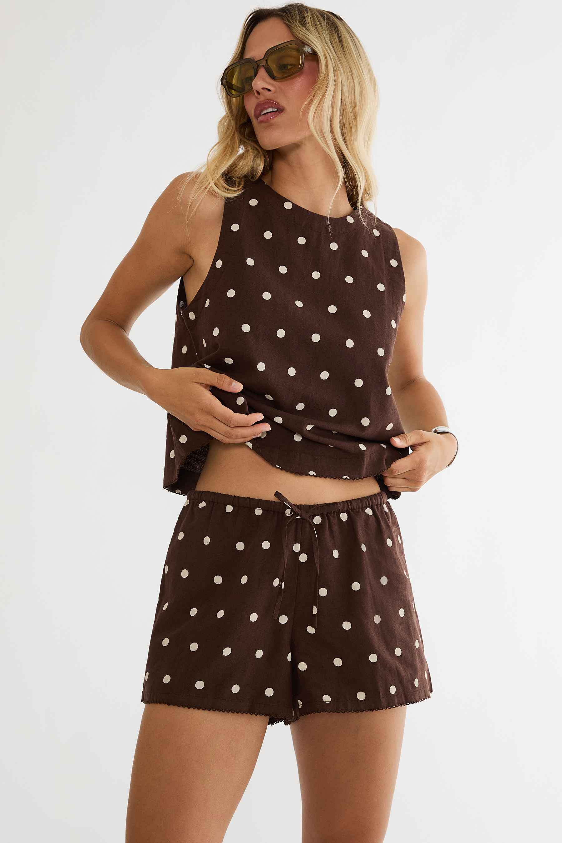 Birkley Short Brown Polka Dot Linen - Image 5
