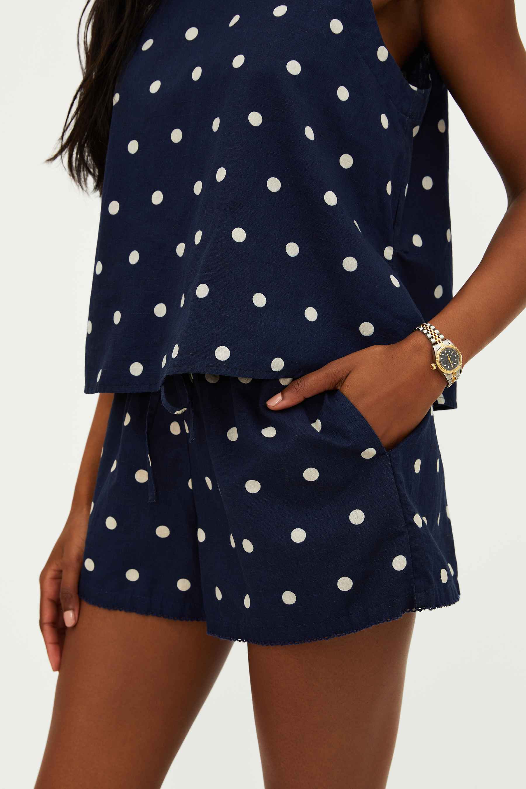 Birkley Short Navy Polka Dot Linen - Image 10