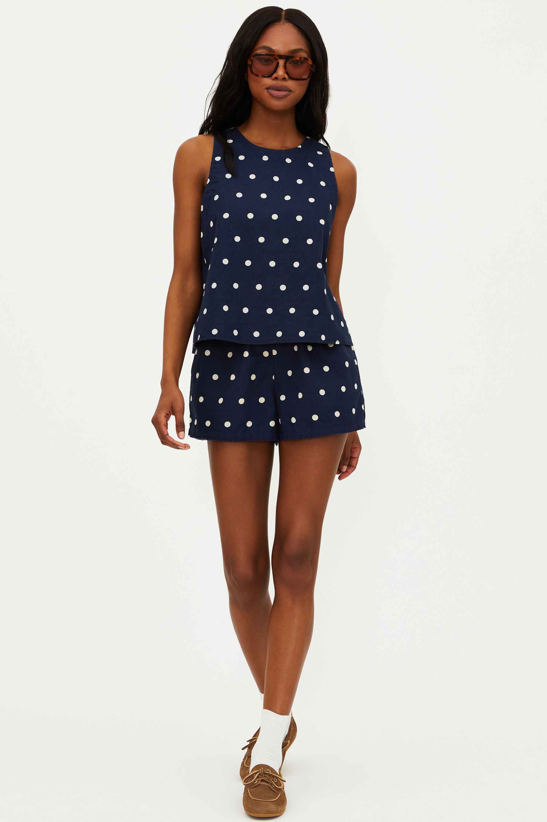 Birkley Short Navy Polka Dot Linen - Image 11