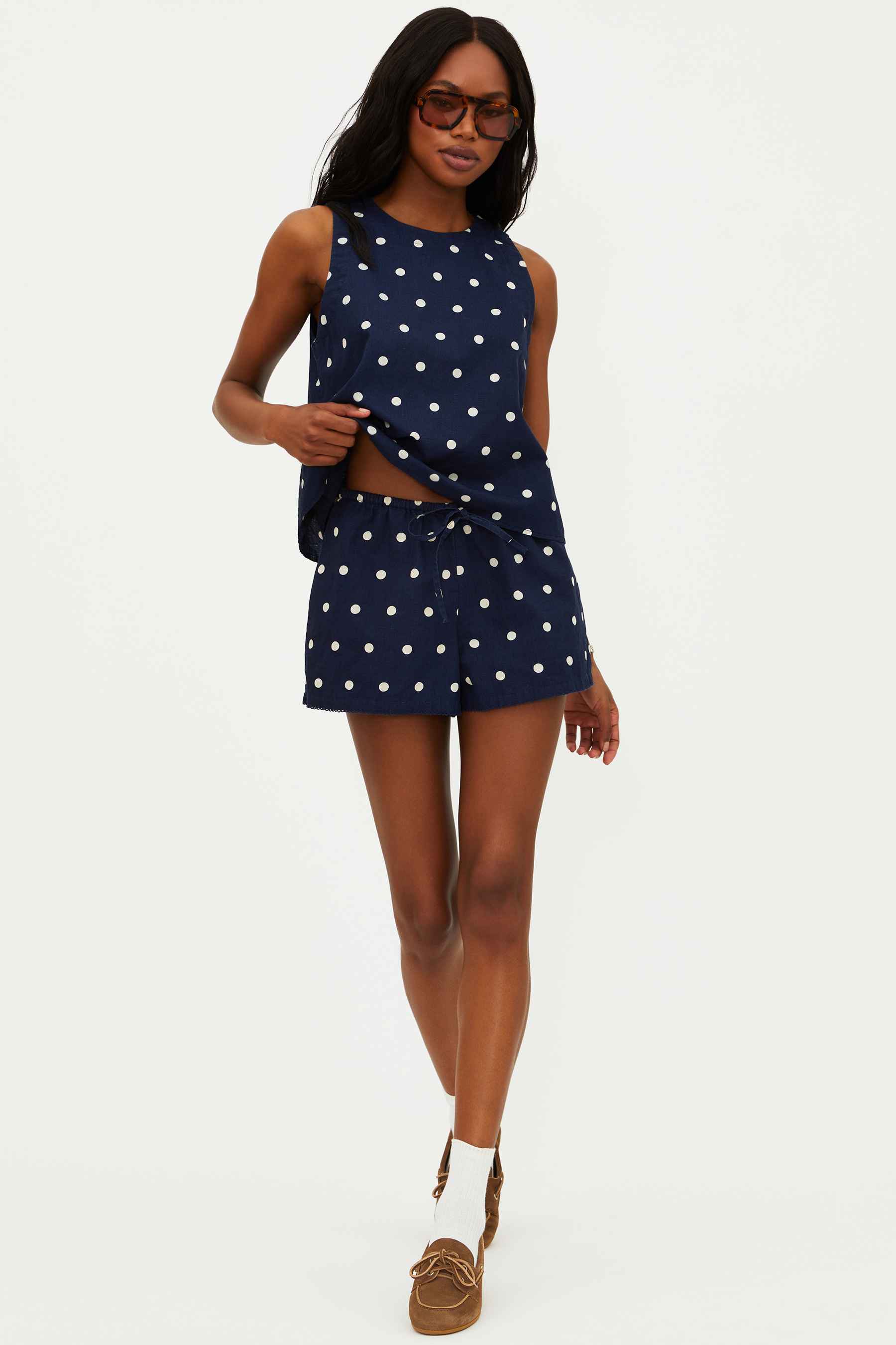 Birkley Short Navy Polka Dot Linen - Image 12