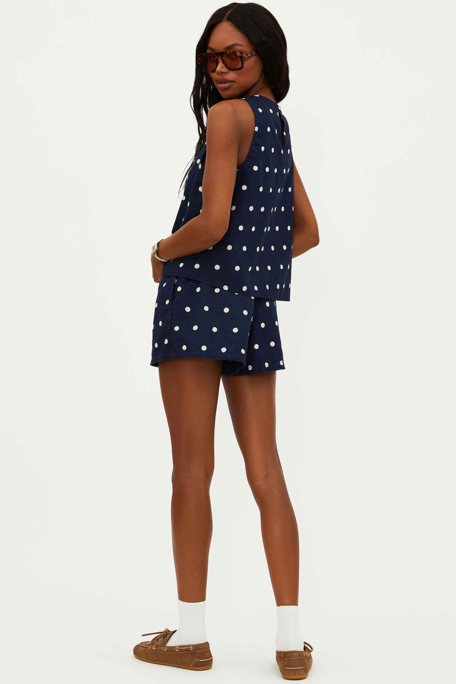 Birkley Short Navy Polka Dot Linen - Image 3