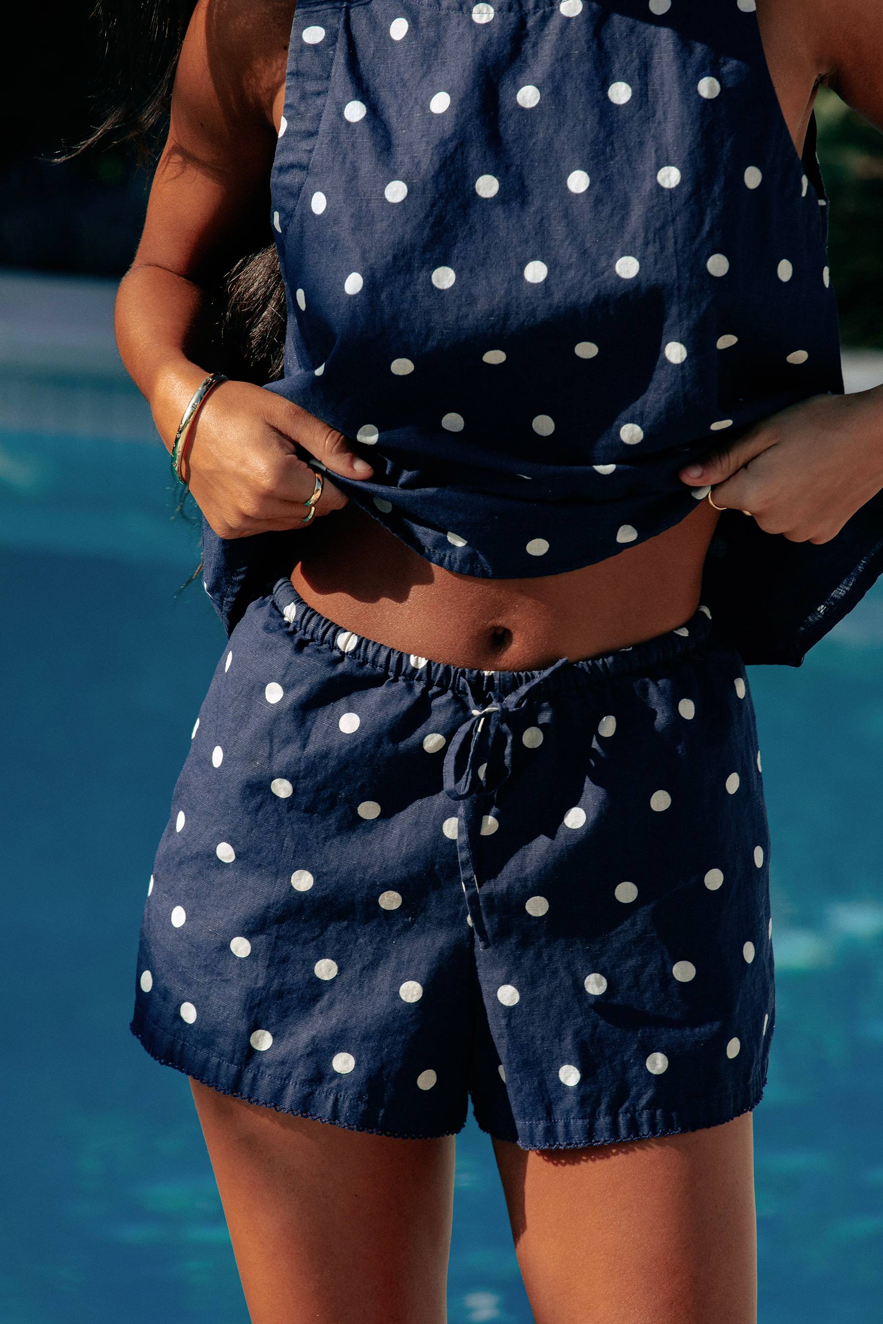 Birkley Short Navy Polka Dot Linen - Image 5