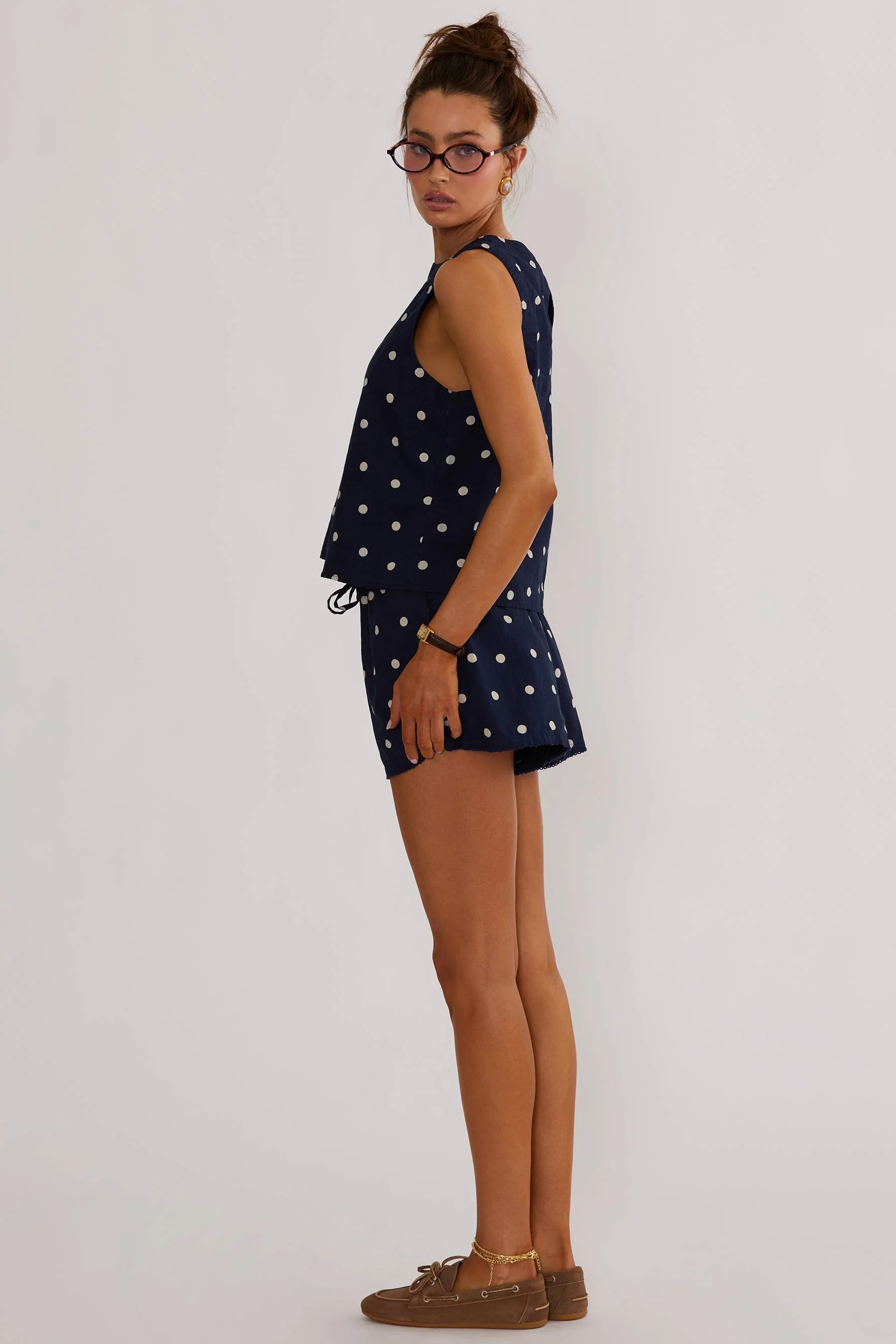 Birkley Short Navy Polka Dot Linen - Image 8