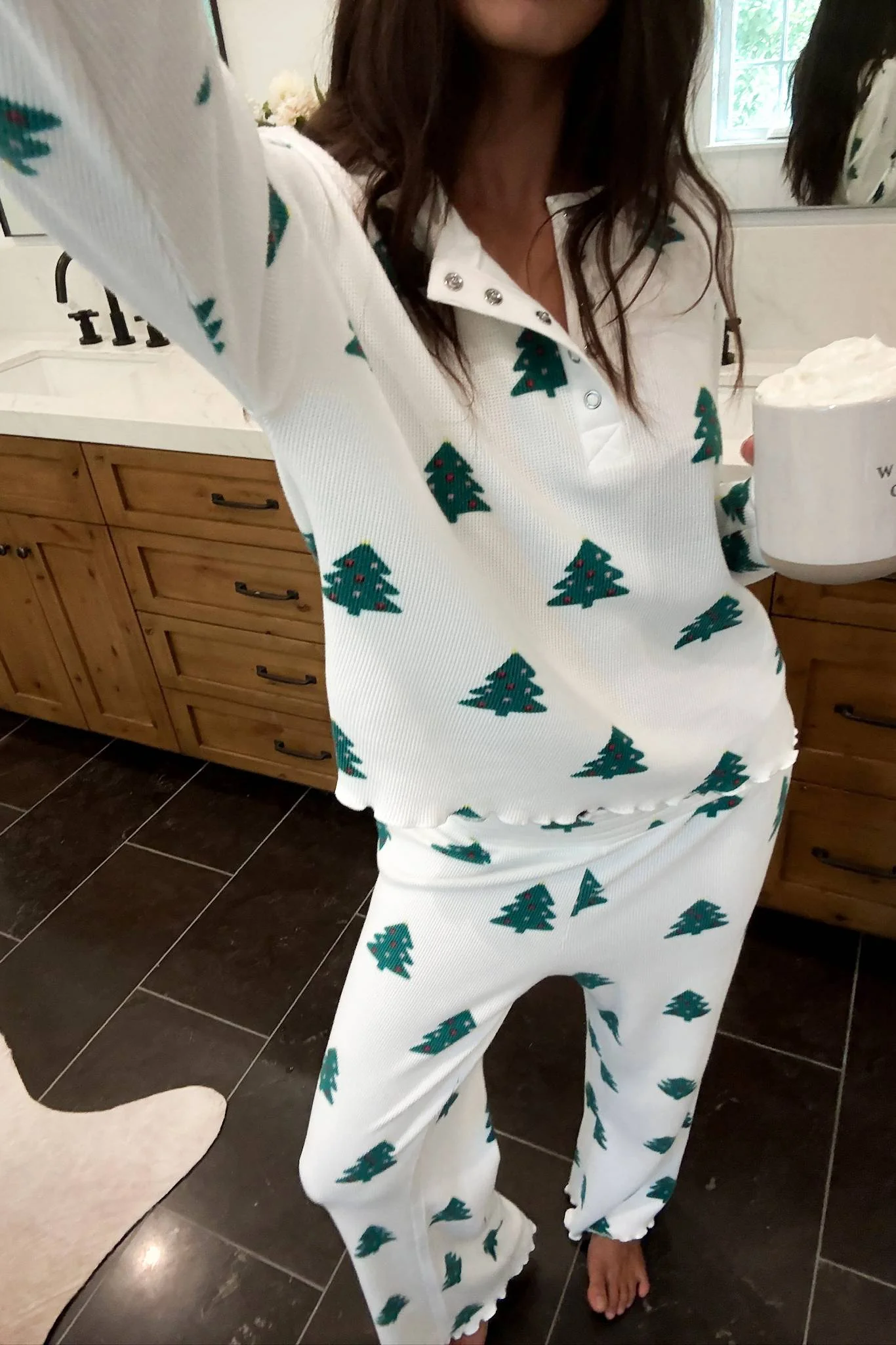 Anthropologie X Beach Riot Pacific Long Sleeve Sleep Set White Christmas Waffle - Image 7