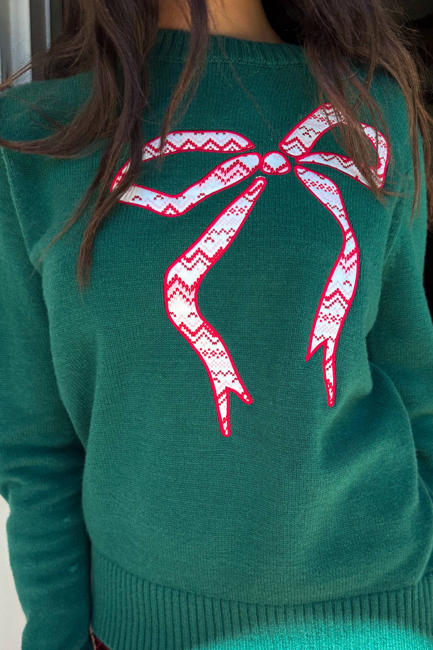 Anthropologie X Beach Riot Jolene Sweater Cheers Fairisle Bow - Image 5