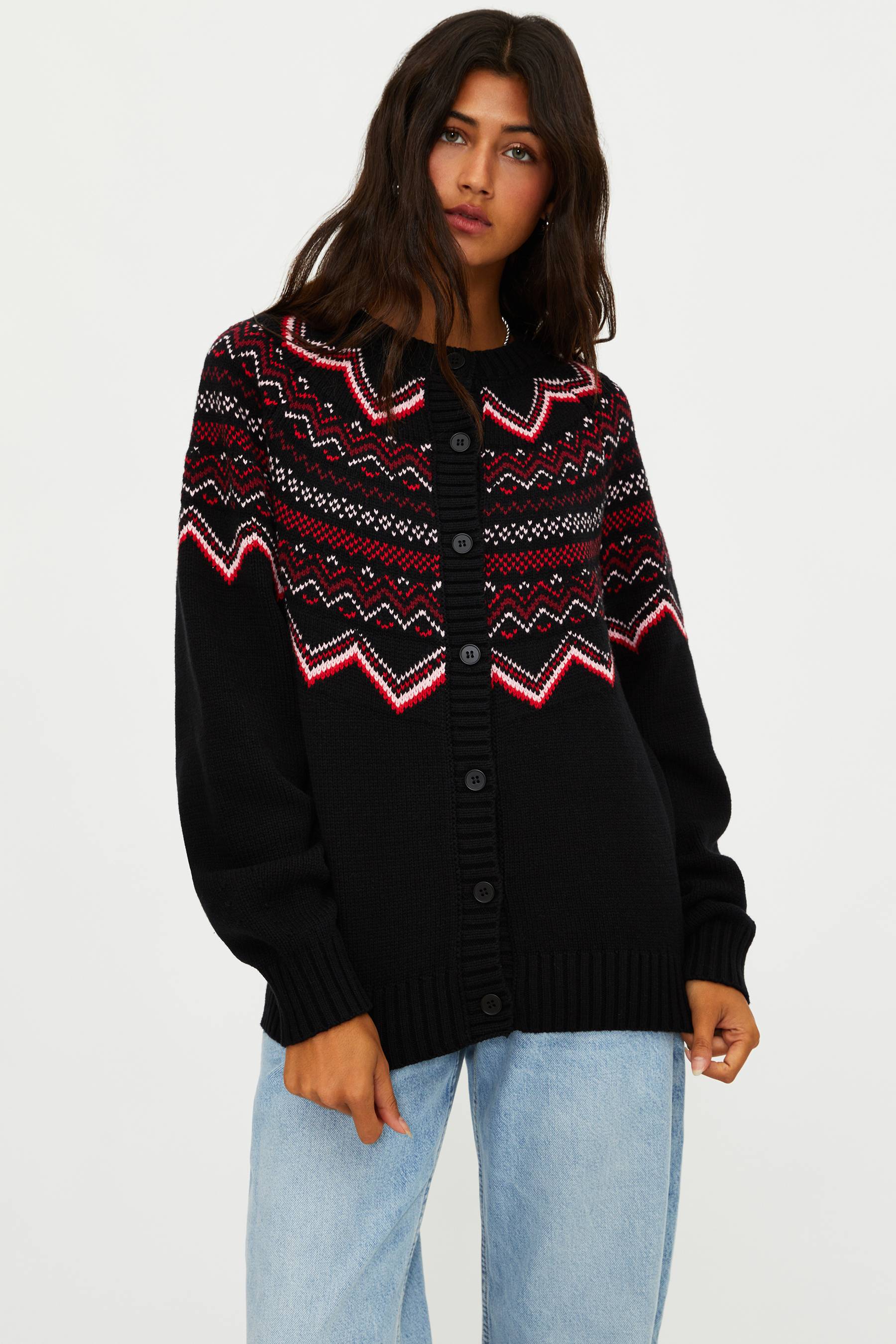 Anthropologie X Beach Riot Seraphine Cardigan Black Cheers Fairisle - Image 5