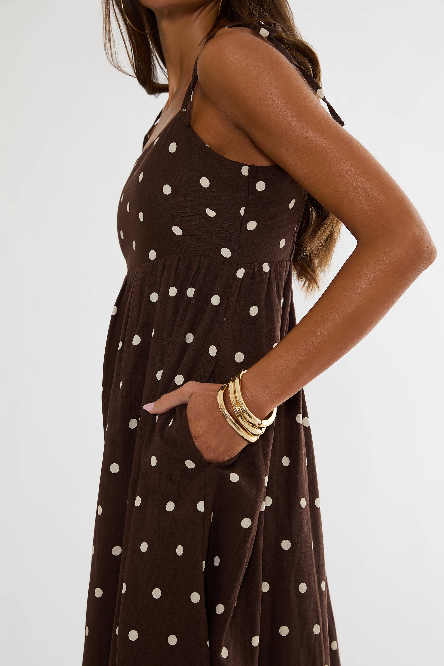 Valory Maxi Dress Brown Polka Dot - Image 3