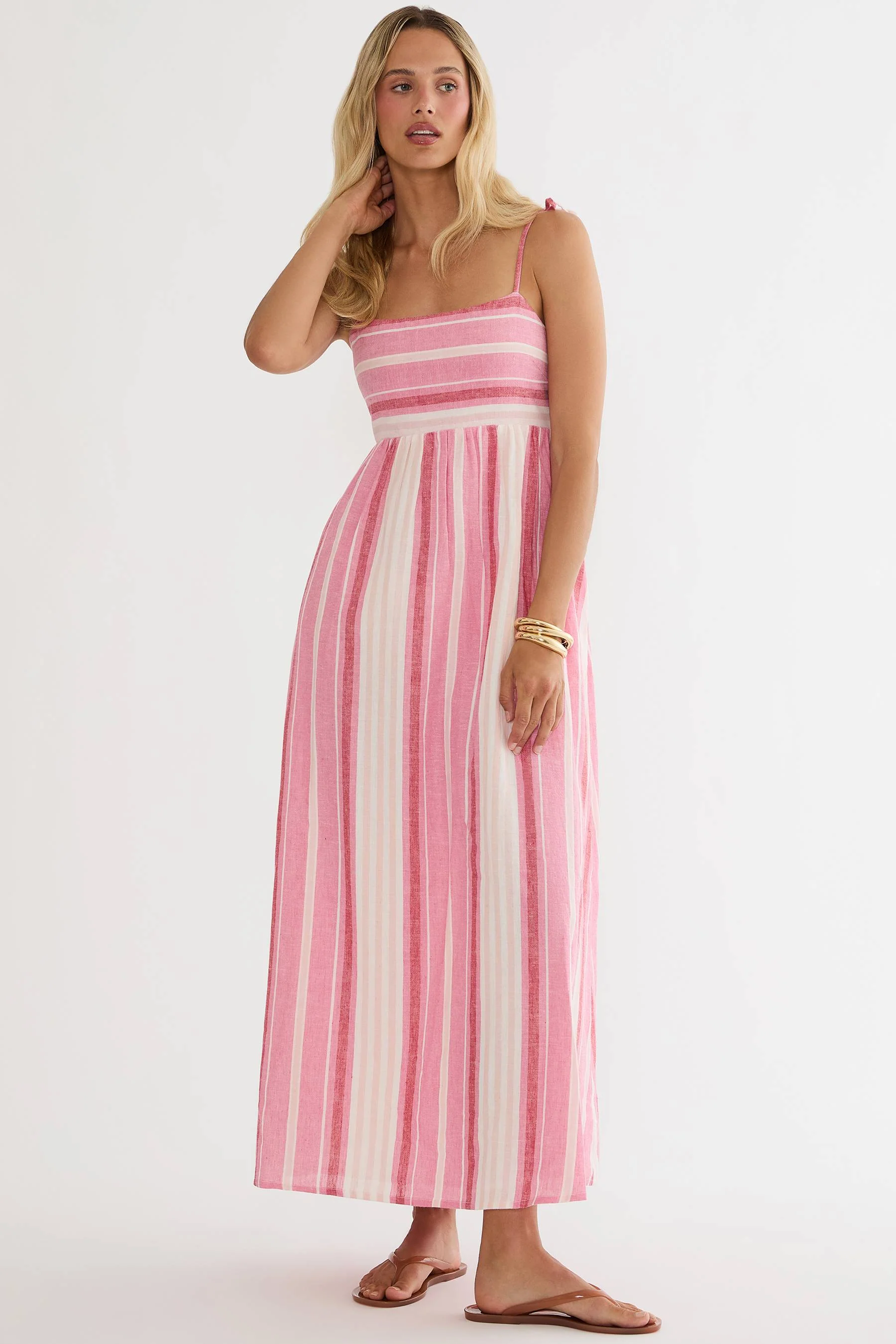 Valory Maxi Dress Bubblegum Stripe Linen - Image 7