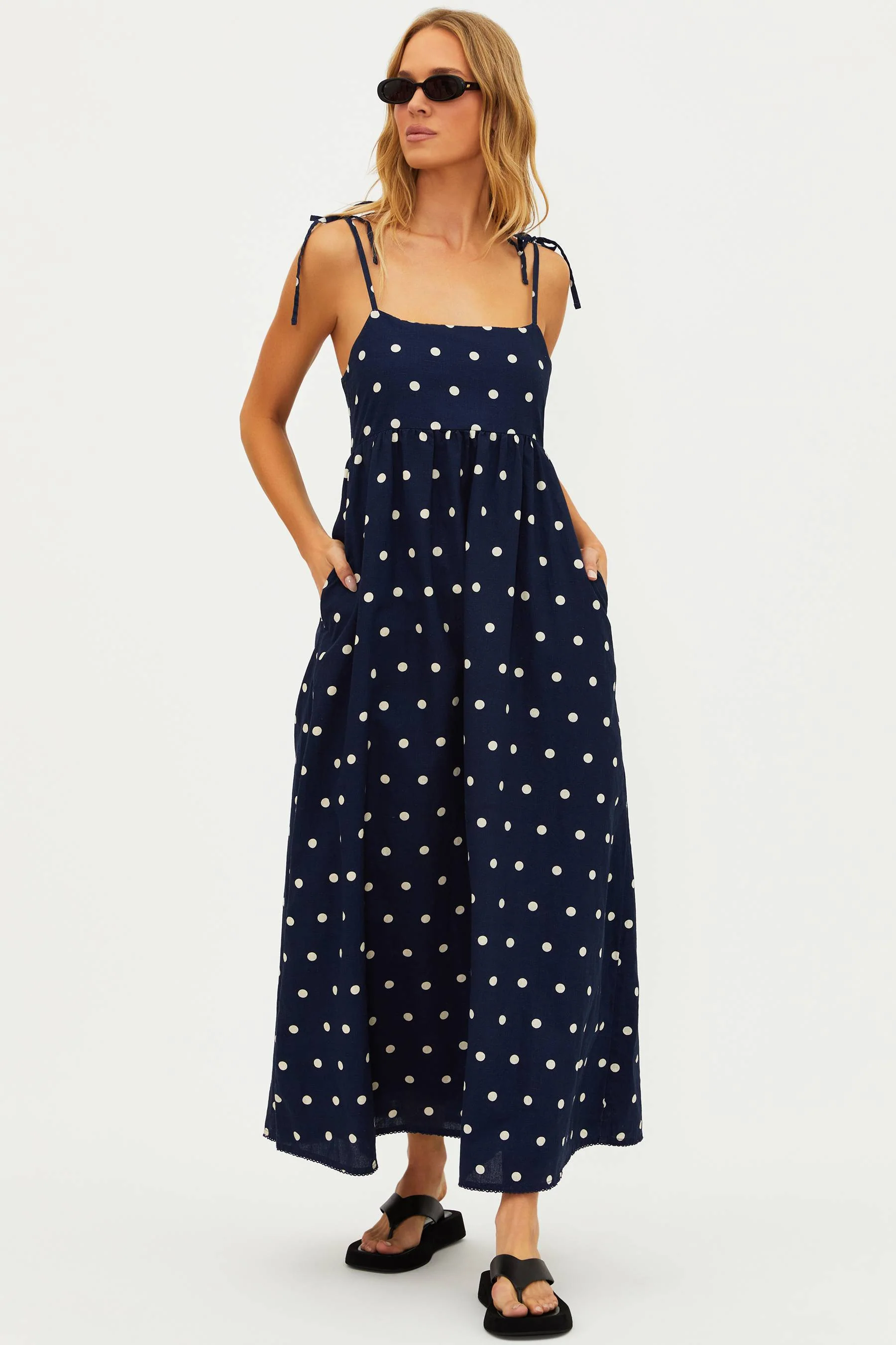Valory Maxi Dress Navy Polka Dot Linen - Image 10
