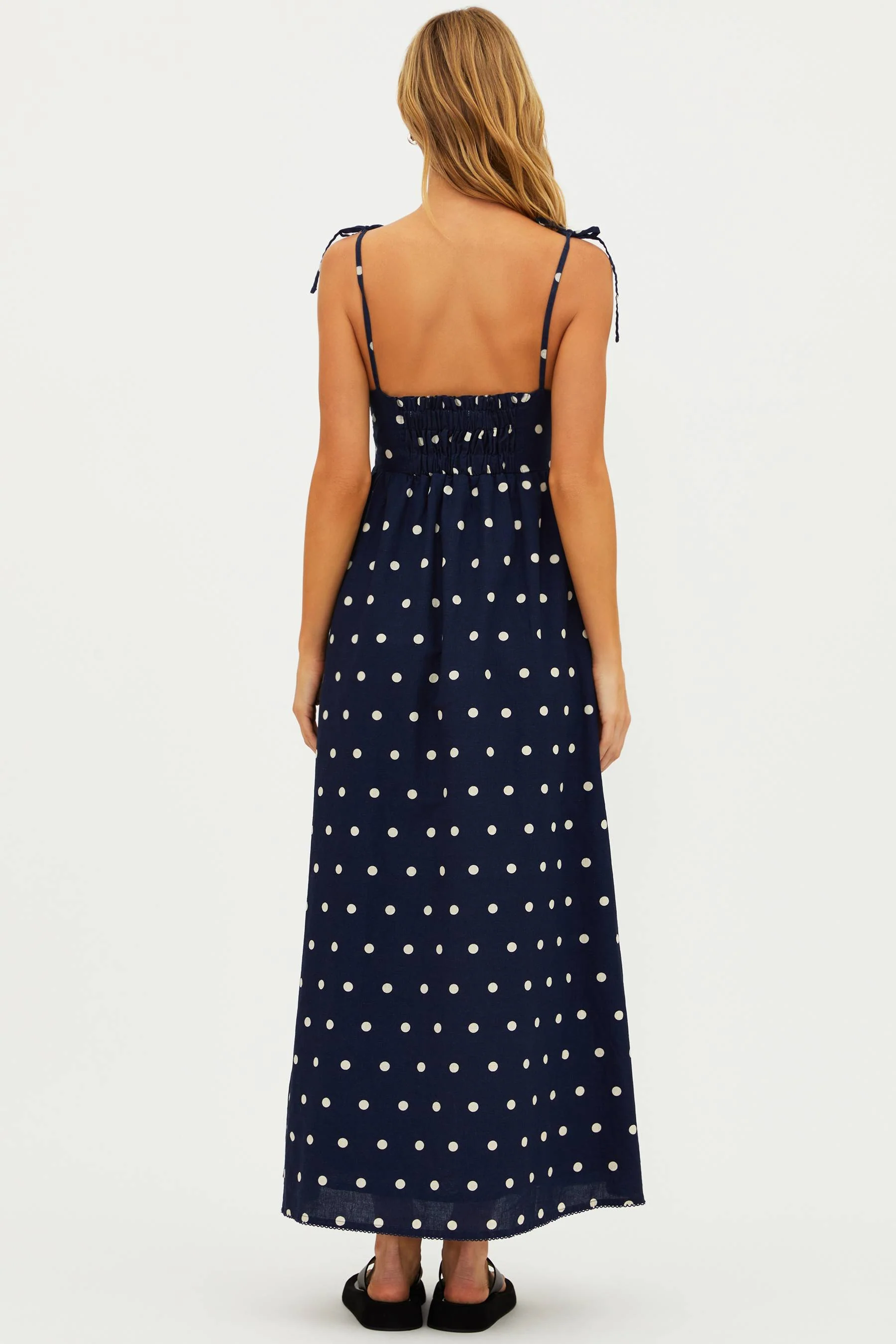 Valory Maxi Dress Navy Polka Dot Linen - Image 11