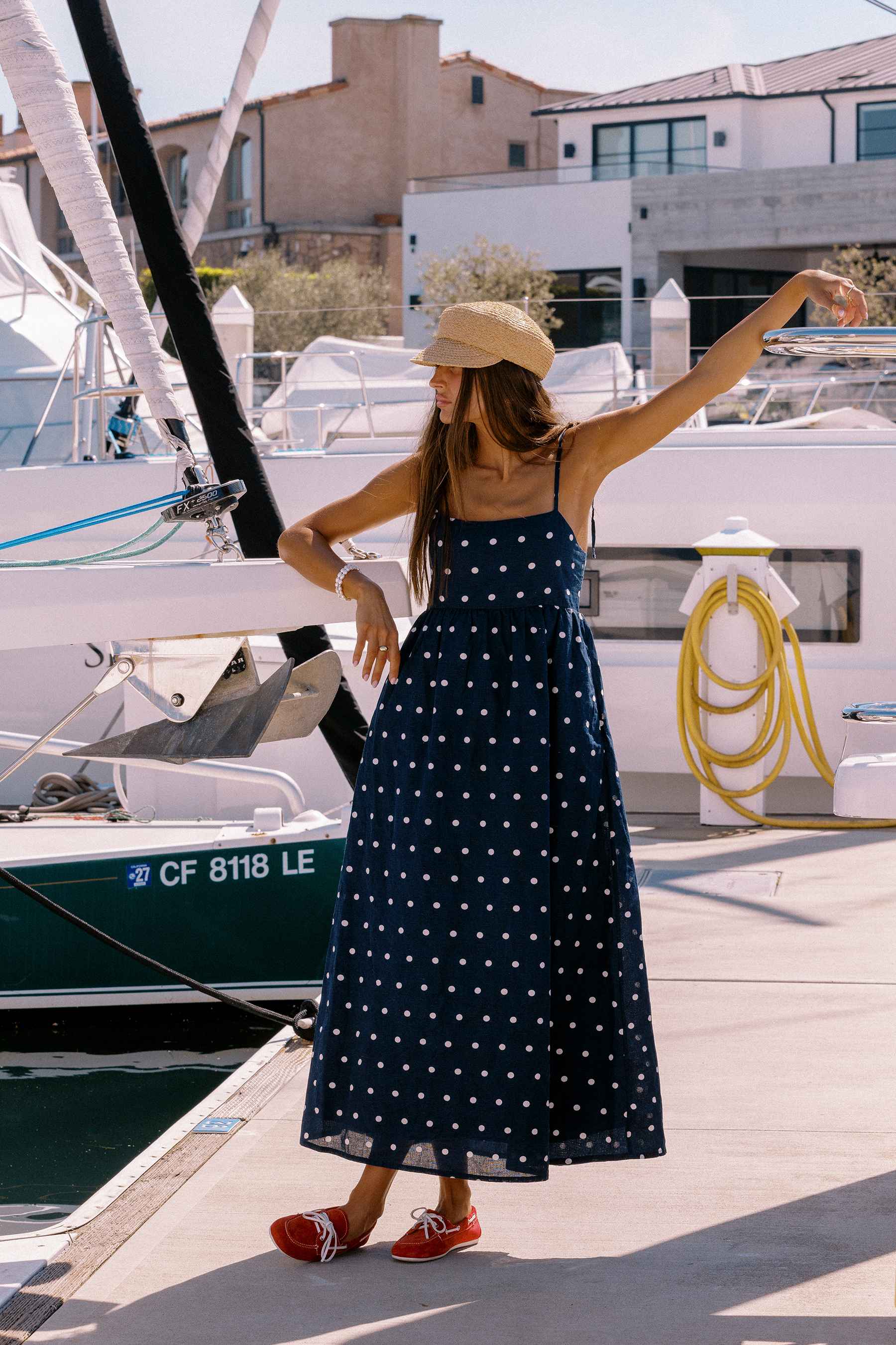 Valory Maxi Dress Navy Polka Dot Linen - Image 4